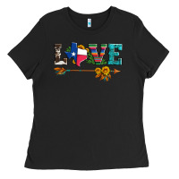 Black love texas serape cowhide cactus and sunflowers Ladies Tee - Artiststas