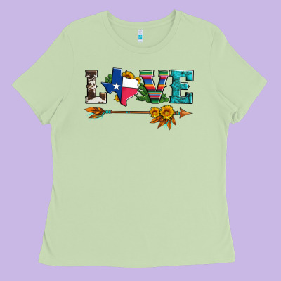 Love Texas Serape Cowhide Cactus And Sunflowers Ladies Tee Designed By Artiststas