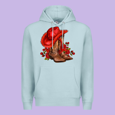 Valentines Day Cowboy Boots Red  And Roses Premium Hoodie Designed By Adodesignshop