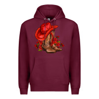 Burgundy valentines day cowboy boots red  and roses Premium Hoodie - AdoDesignShop