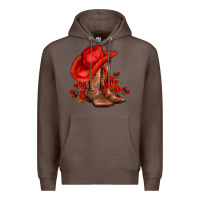 Coffee valentines day cowboy boots red  and roses Premium Hoodie - AdoDesignShop