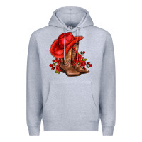 Heather Grey valentines day cowboy boots red  and roses Premium Hoodie - AdoDesignShop