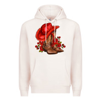 Pale Pink valentines day cowboy boots red  and roses Premium Hoodie - AdoDesignShop