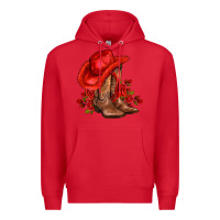Red valentines day cowboy boots red  and roses Premium Hoodie - AdoDesignShop
