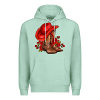 Seafoam valentines day cowboy boots red  and roses Premium Hoodie - AdoDesignShop