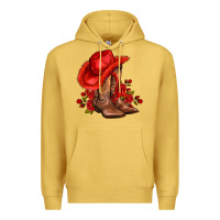 Antique Gold valentines day cowboy boots red  and roses Premium Hoodie - AdoDesignShop