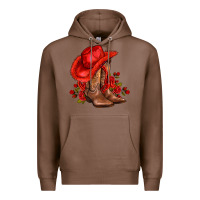 Chestnut valentines day cowboy boots red  and roses Premium Hoodie - AdoDesignShop