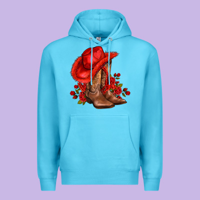 Valentines Day Cowboy Boots Red  And Roses Premium Hoodie Designed By Adodesignshop