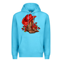 Ocean Blue valentines day cowboy boots red  and roses Premium Hoodie - AdoDesignShop