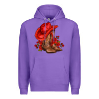 Purple valentines day cowboy boots red  and roses Premium Hoodie - AdoDesignShop