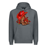 Rock valentines day cowboy boots red  and roses Premium Hoodie - AdoDesignShop