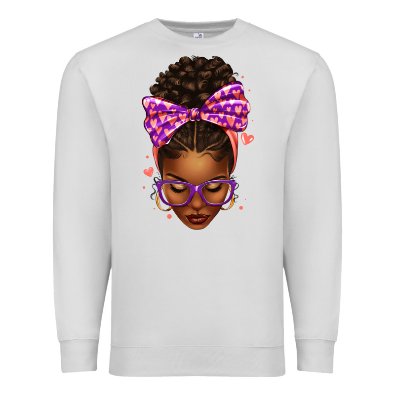 Sorority Colors Purple Carol Afro Messy Bun Woman Premium Sweatshirt by texasbilliewilder | Teevron
