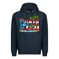 Navy puerto rico and flowers with frog Premium Hoodie - AdoDesignShop