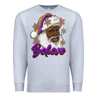 Heather Grey believe purple and gold african american santa Premium Sweatshirt - RanaPortraitStore
