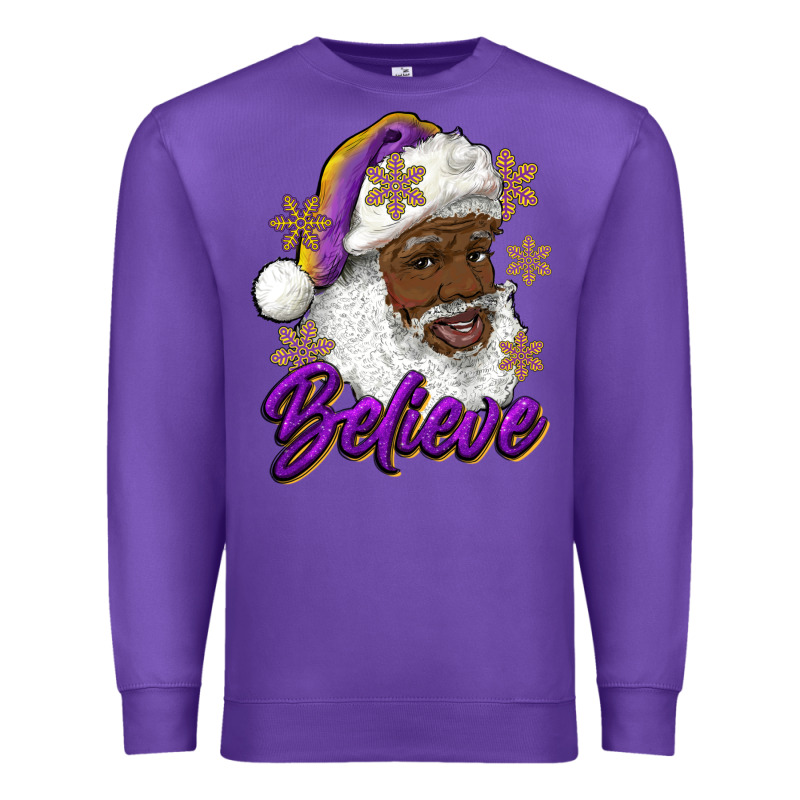 Believe Purple And Gold African American Santa Premium Sweatshirt by RanaPortraitStore | Teevron
