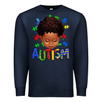 Navy autism afro kid full face Premium Sweatshirt - texasbilliewilder