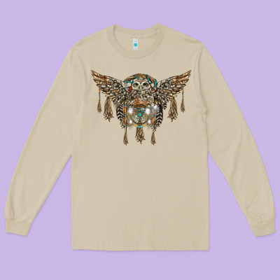 Native Dream Catcher With Owl Long Sleeve Tee Designed By Barkaloodesign