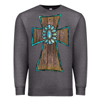 Charcoal Heather Wood Turquoise Gemstone Cross Premium Sweatshirt - RanaPortraitStore