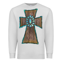 Dove Grey Wood Turquoise Gemstone Cross Premium Sweatshirt - RanaPortraitStore