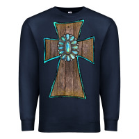 Navy Wood Turquoise Gemstone Cross Premium Sweatshirt - RanaPortraitStore
