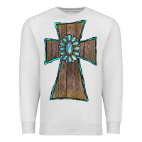 Oatmeal Heather Wood Turquoise Gemstone Cross Premium Sweatshirt - RanaPortraitStore