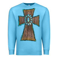 Ocean Blue Wood Turquoise Gemstone Cross Premium Sweatshirt - RanaPortraitStore