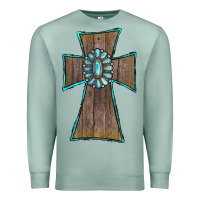 Seafoam Wood Turquoise Gemstone Cross Premium Sweatshirt - RanaPortraitStore