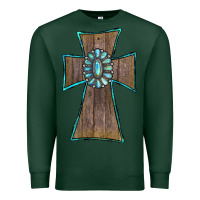 Sports Green Wood Turquoise Gemstone Cross Premium Sweatshirt - RanaPortraitStore