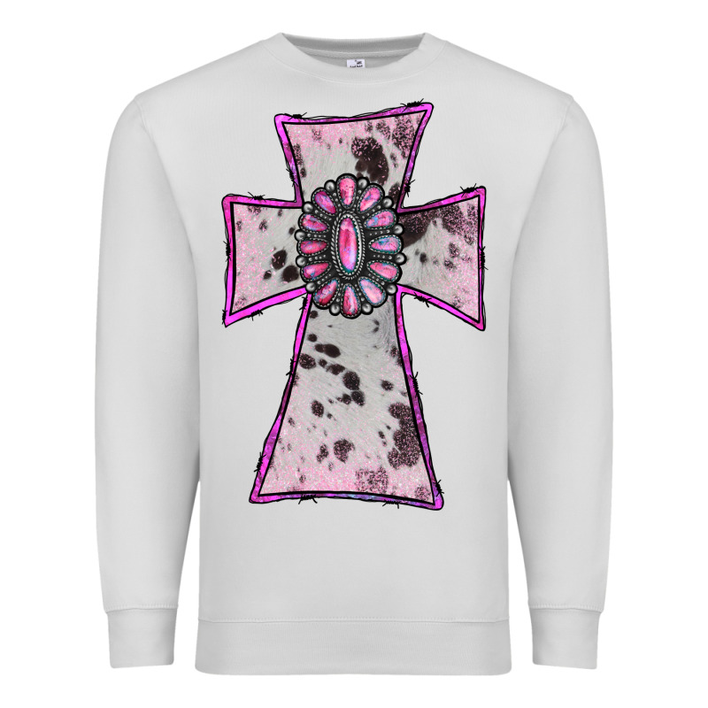 Cowhide Pink Gemstone Cross Premium Sweatshirt by RanaPortraitStore | Teevron