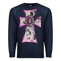 Navy Cowhide Pink Gemstone Cross Premium Sweatshirt - RanaPortraitStore