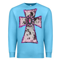 Ocean Blue Cowhide Pink Gemstone Cross Premium Sweatshirt - RanaPortraitStore
