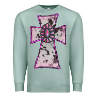 Seafoam Cowhide Pink Gemstone Cross Premium Sweatshirt - RanaPortraitStore