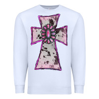 White Cowhide Pink Gemstone Cross Premium Sweatshirt - RanaPortraitStore