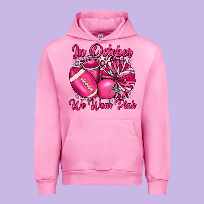 In October We Wear Pink Cheer With Football Breast Urban Hoodie Designed By Jahusdesignshop