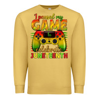 Antique Gold I paused my game celebrate Juneteenth Premium Sweatshirt - texasbilliewilder