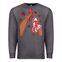 Charcoal Heather Bright Red Afro Girl Sneakers and Heels Premium Sweatshirt - texasbilliewilder