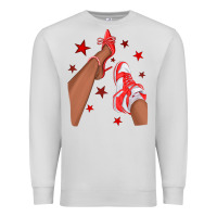 Dove Grey Bright Red Afro Girl Sneakers and Heels Premium Sweatshirt - texasbilliewilder