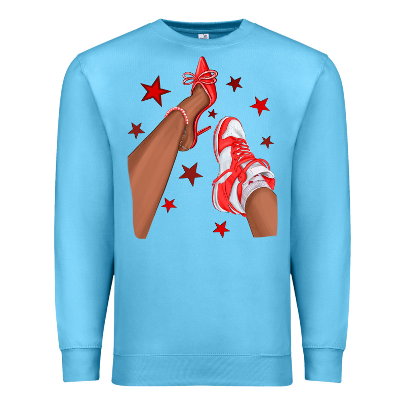 Bright Red Afro Girl Sneakers And Heels Premium Sweatshirt by texasbilliewilder | Teevron