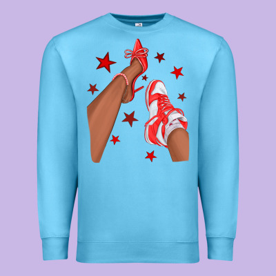 Bright Red Afro Girl Sneakers And Heels Premium Sweatshirt Designed By Texasbilliewilder