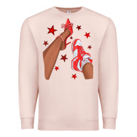 Pale Pink Bright Red Afro Girl Sneakers and Heels Premium Sweatshirt - texasbilliewilder