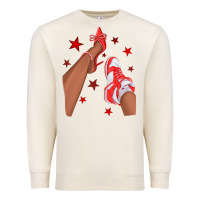 Sandshell Bright Red Afro Girl Sneakers and Heels Premium Sweatshirt - texasbilliewilder