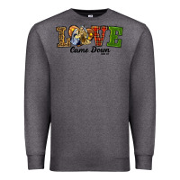 Charcoal Heather Love Came Down Baby Jesus Christmas Premium Sweatshirt - RanaPortraitStore