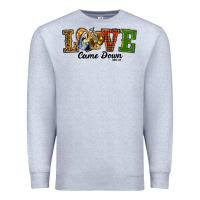 Heather Grey Love Came Down Baby Jesus Christmas Premium Sweatshirt - RanaPortraitStore