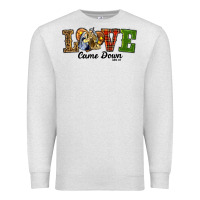 Oatmeal Heather Love Came Down Baby Jesus Christmas Premium Sweatshirt - RanaPortraitStore