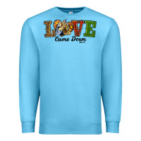 Ocean Blue Love Came Down Baby Jesus Christmas Premium Sweatshirt - RanaPortraitStore
