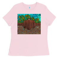 Bubblegum Pink custom cactus and sunflowers leopard turquoise Ladies Tee - Artiststas