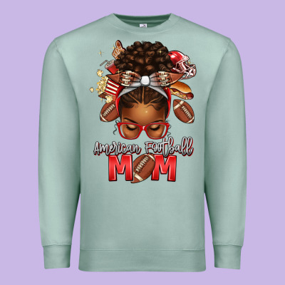 American Football Mom Red And Silver Afro Messy Bu Premium Sweatshirt Designed By Texasbilliewilder