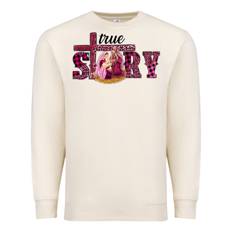 Pink Christmas True Story Holy Family Premium Sweatshirt by RanaPortraitStore | Teevron