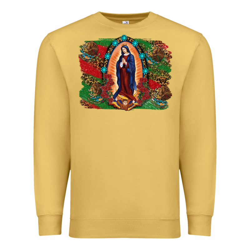 Mexican Flag Lady Of Guadalupe Distressed Backgrou Premium Sweatshirt by RanaPortraitStore | Teevron