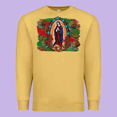 Premium Sweatshirt Mexican Flag Lady Of Guadalupe Distressed Backgrou